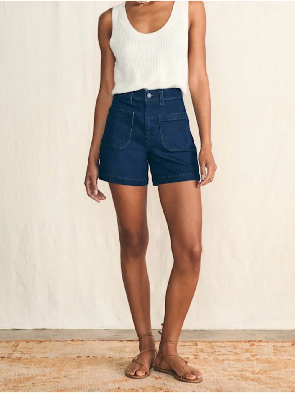 Faherty Dark Navy High-Waist Patch Pocket Shorts